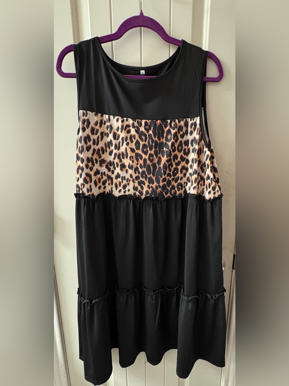 Black Midi Dress with Leopard Print Panel